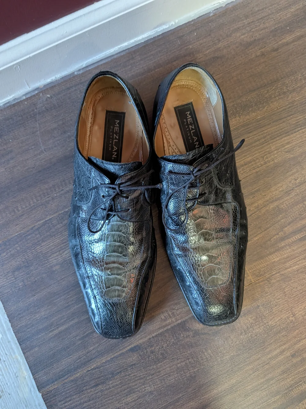 MEZLAN PLATINUM Ostrich & Alligator Exotic Leather Square Toe Derby Shoes Spain